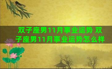 双子座男11月事业运势 双子座男11月事业运势怎么样